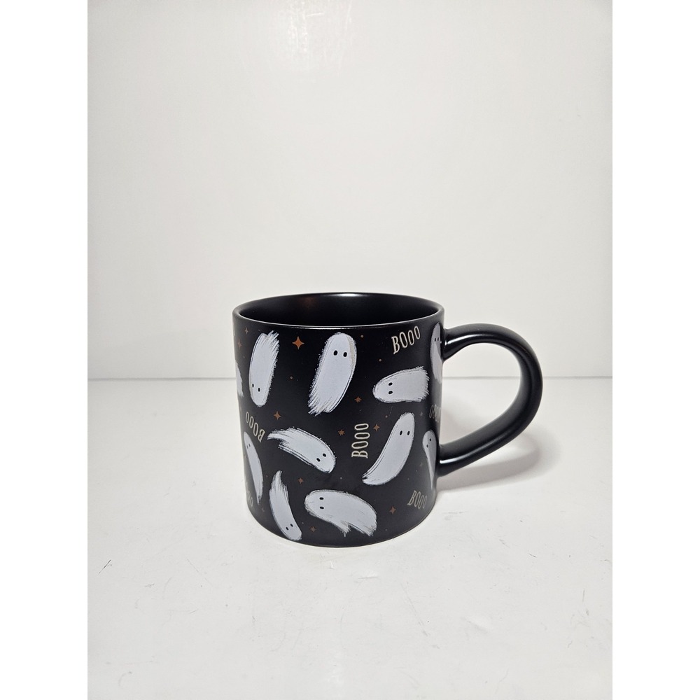 Hyde And Eek Boutique Halloween Ghost Coffee Mug Matte Black Ceramic BOOO Cup
